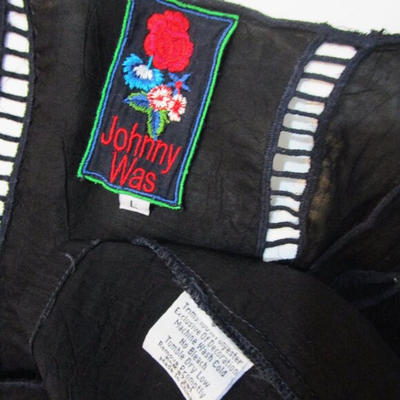 Eyelet Embroidery Shift Dress Arts Craft Black Rayon - Picture 9 of 10